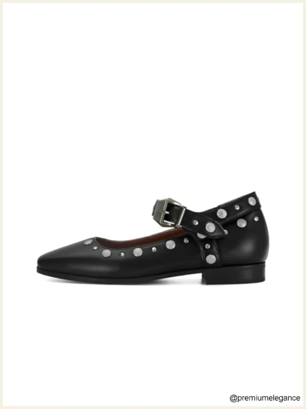 Studded Mary Jane Flats for Women Square Toe Buckle Strap Faux Leather Ballet